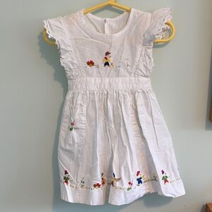 Vintage White Embroidered Cotton Kids Dress